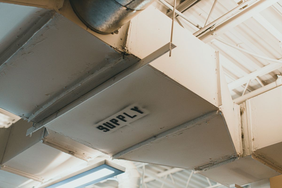 HVAC supply ductwork along a ceiling