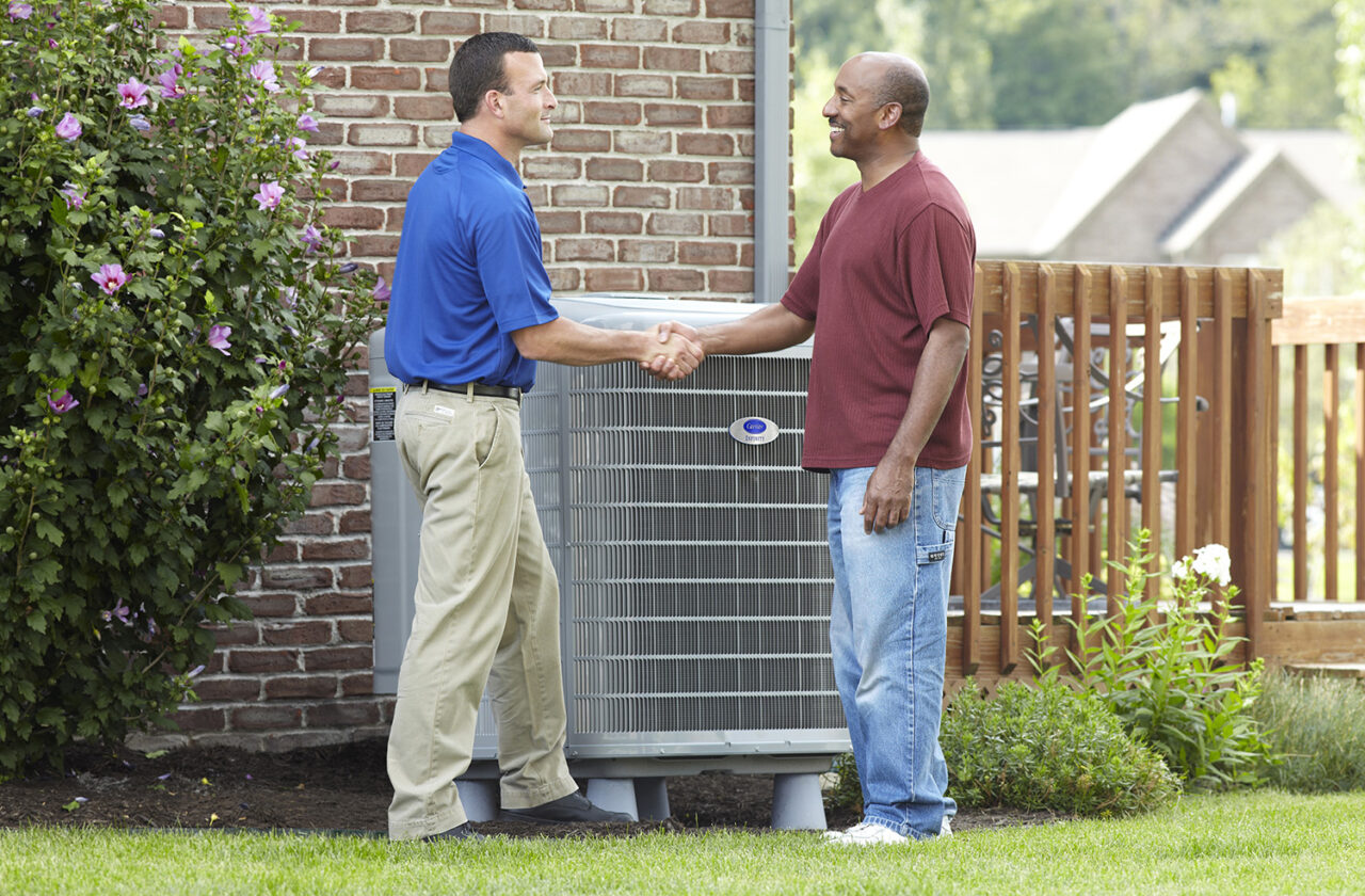 LMB technician with a customer
